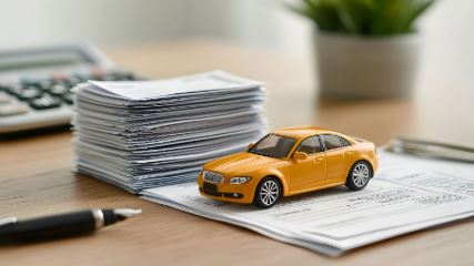 A Toy Car Placed On Top Of An Insurance Policy